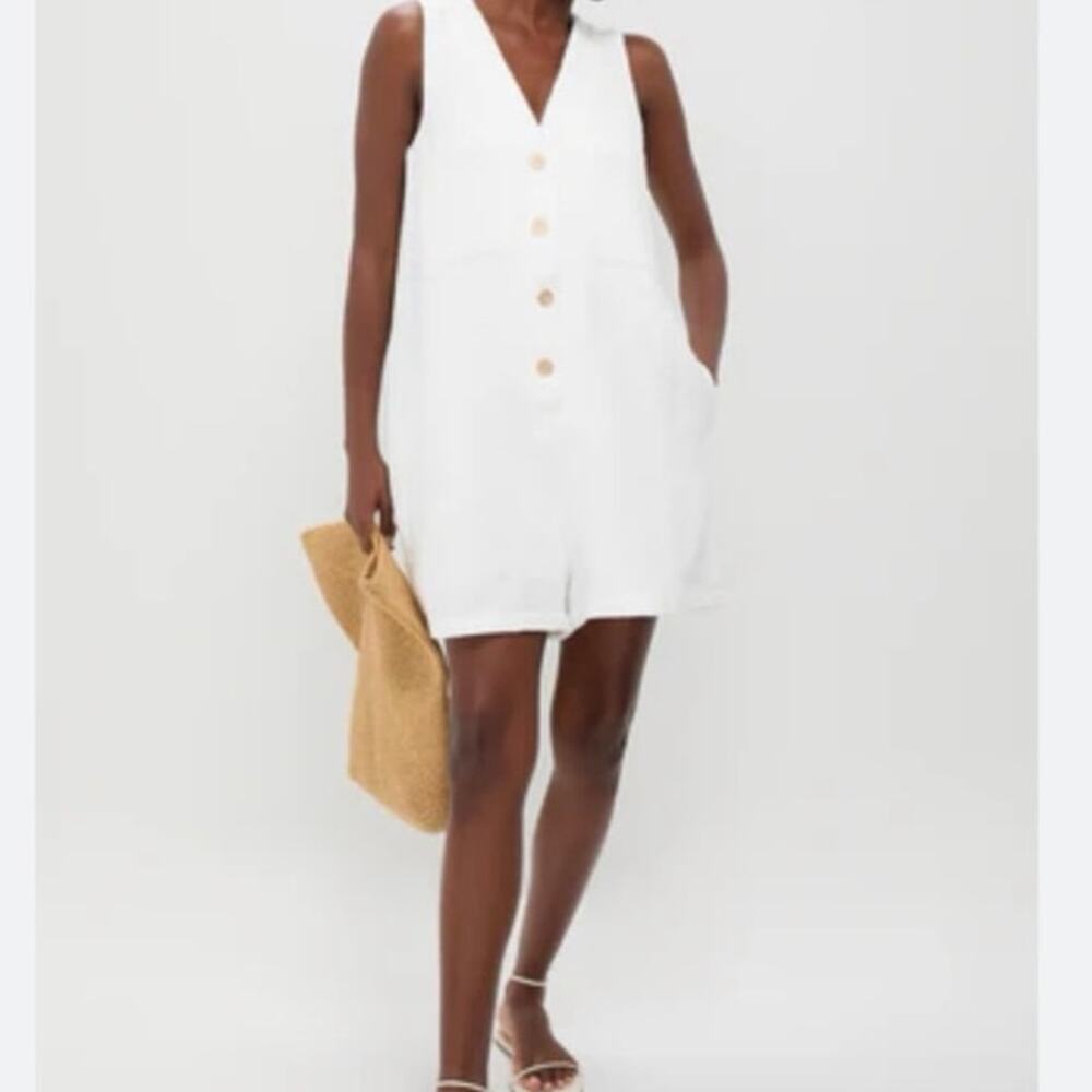 La Mode De Vie White Linen Blend Button Front Romper Women’s Size 3 Small - Picture 1 of 9